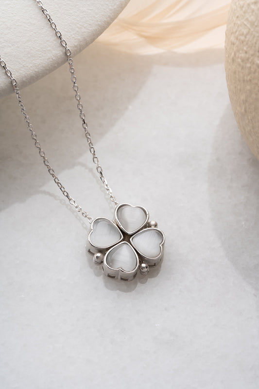 Klaver Ketting met Witte Steen | 925 Zilver