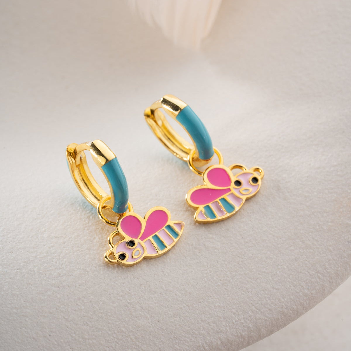 Kinder oorbellen van 925 sterling zilver met turquoise ring en bij hanger