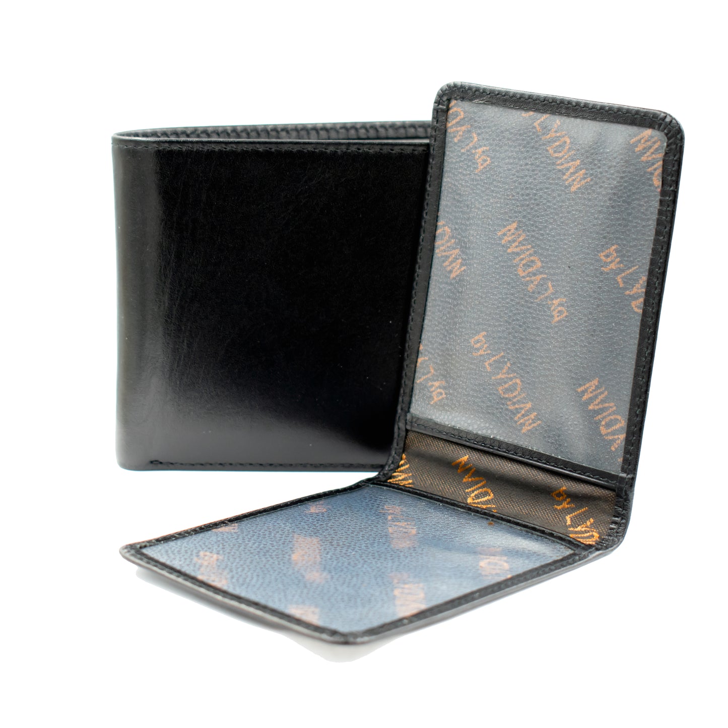 Black Leather Wallet with Name & Personal Text in Wooden Box