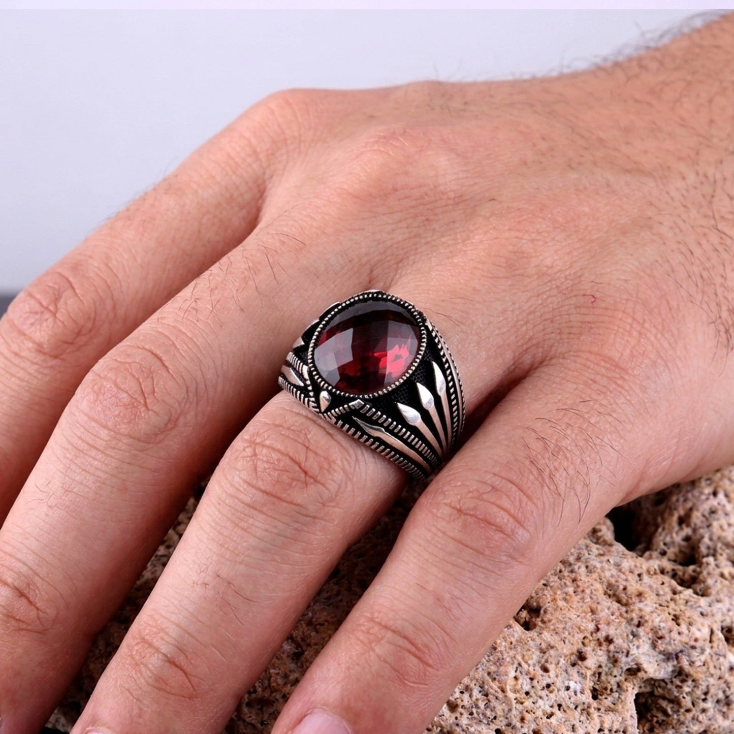 Rode Zirkonia Herenring | 925 Zilver