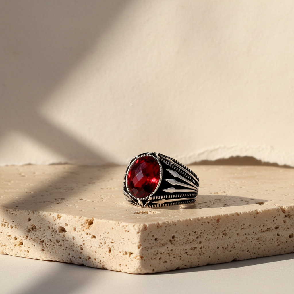 Rode Zirkonia Herenring | 925 Zilver