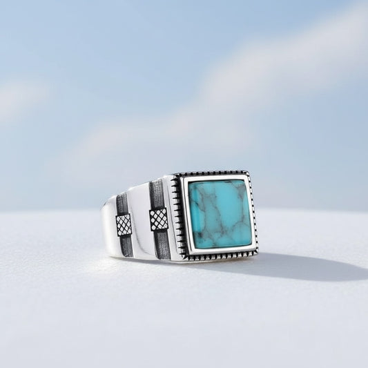 925 Sterling silver men's ring with turquoise stone