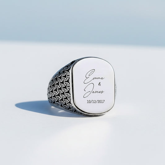 925 Sterling Silver men's ring with its own name engraving -2