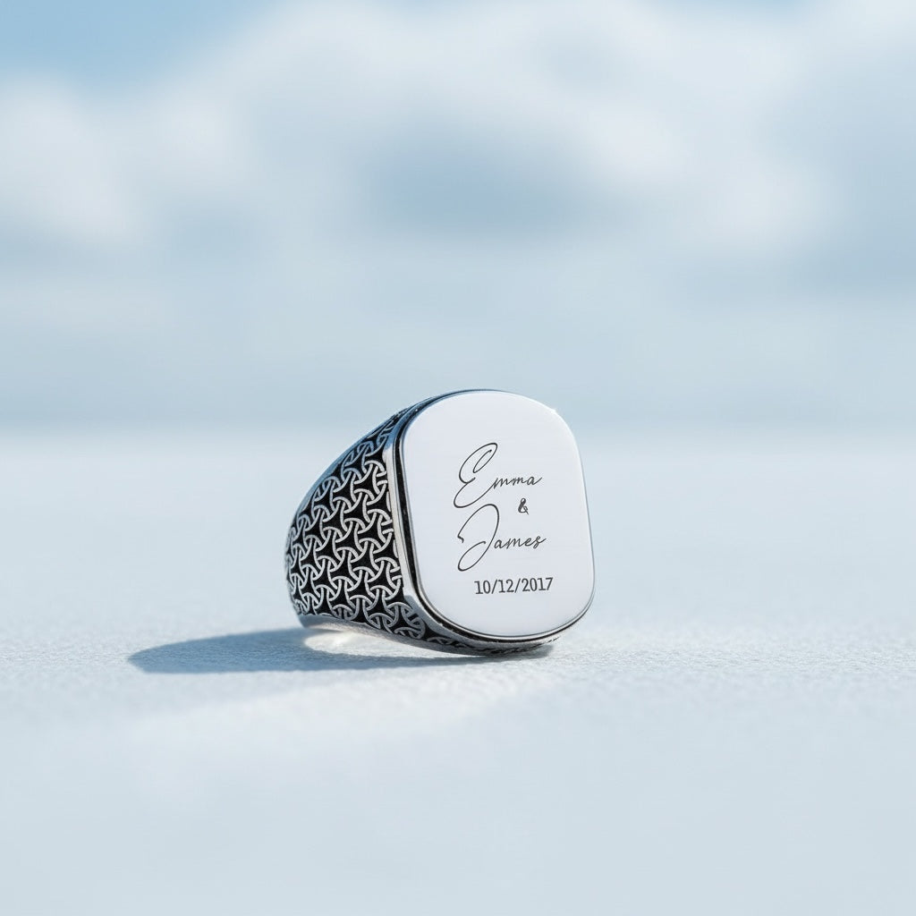 925 Sterling Silver men's ring with its own name engraving -2