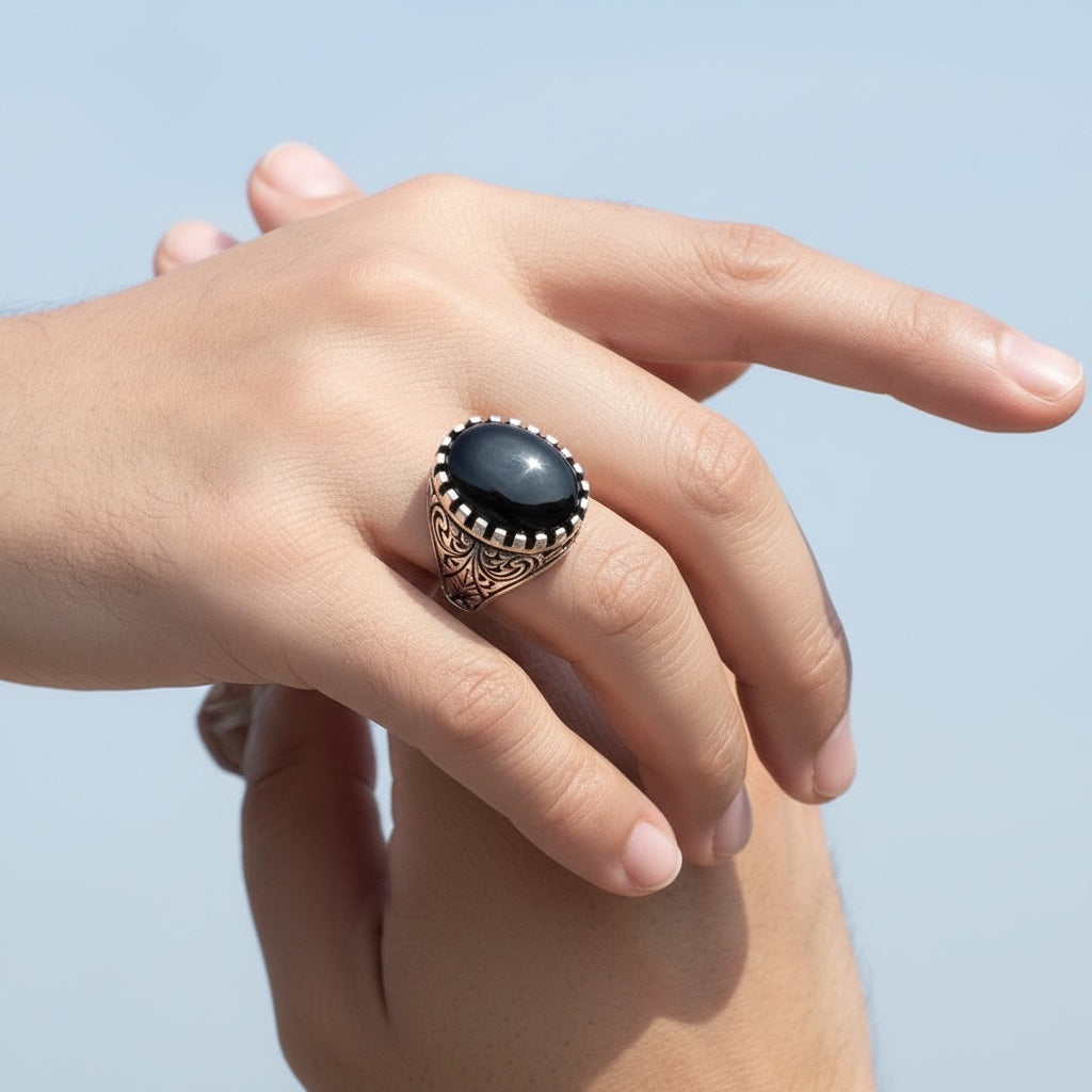 Silver men's ring with Onyx