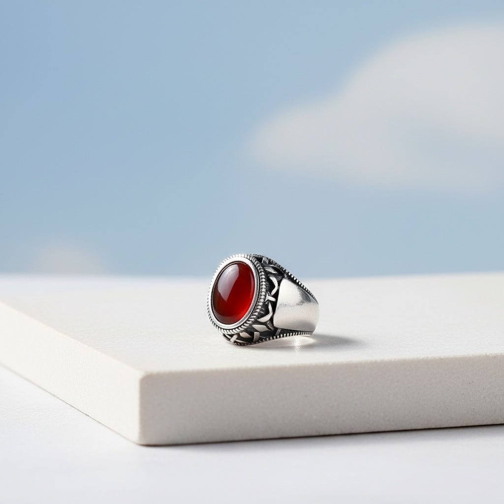 Silver men's ring with agate stone