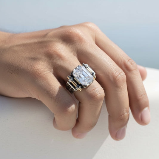 Men's ring with white Zirconia - 925 Sterling Silver