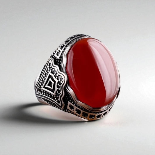 Silver Men's Ring With Agate Stone