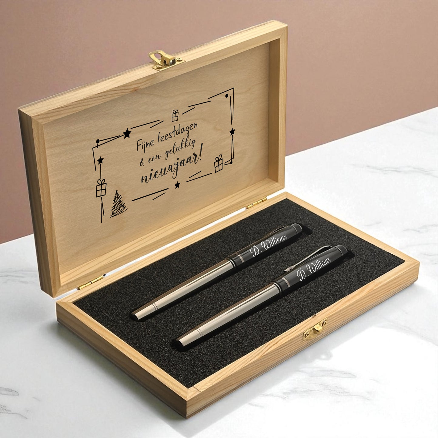 Luxury Pen Set with Name Engraving – in Wooden Gift Box
