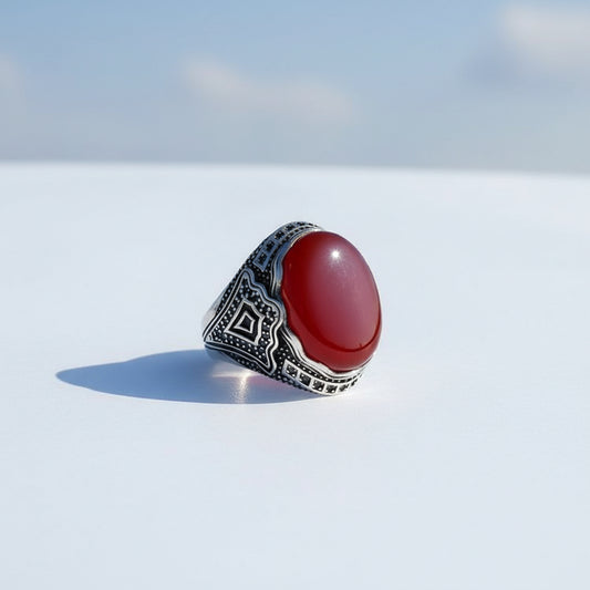 Silver Men's Ring With Agate Stone