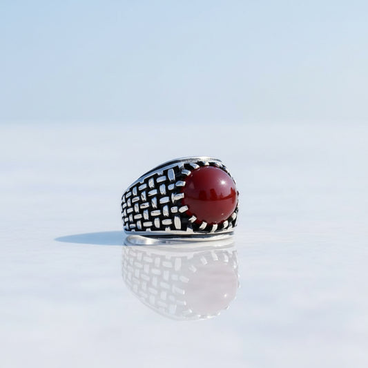Silver Men's Ring With Agate Stone