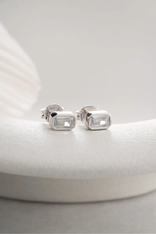 Baguette Steen Oorknopjes 925 Zilver