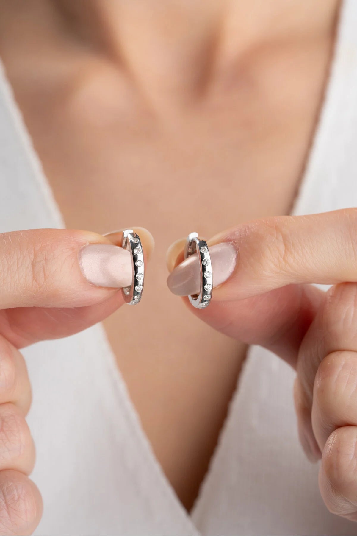 Minimalistische Steentjes Creolen | 925 Zilver