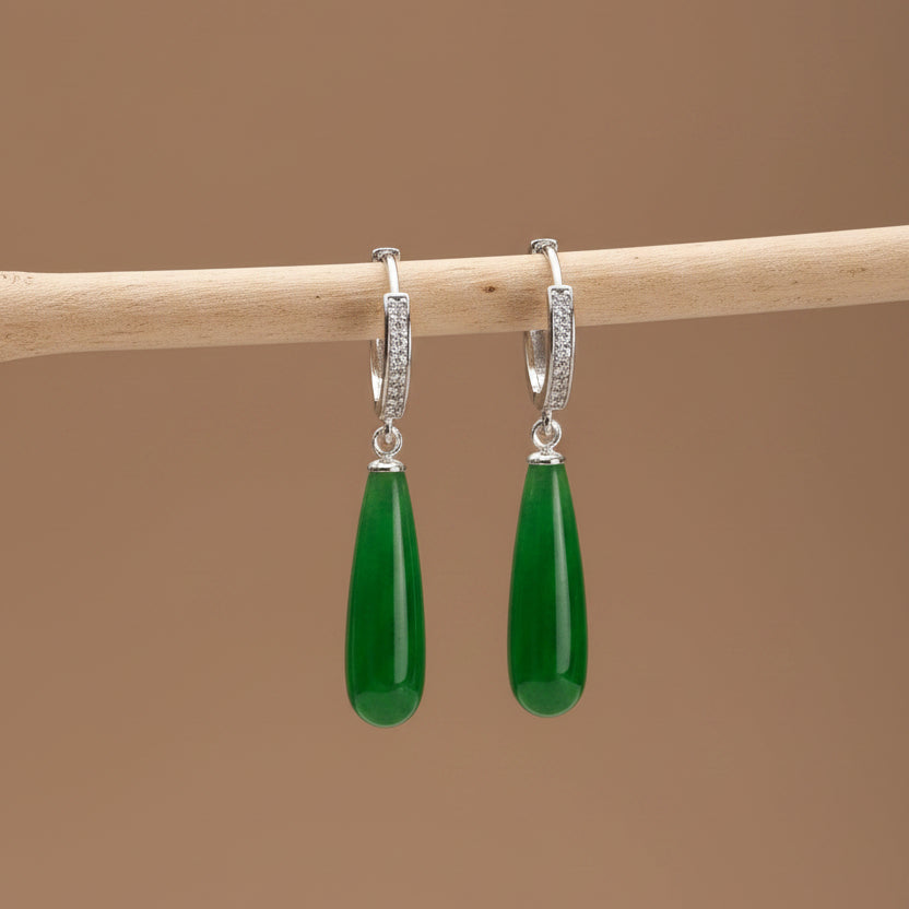 Groene Druppel Creolen met Steentjes | 925 Zilver