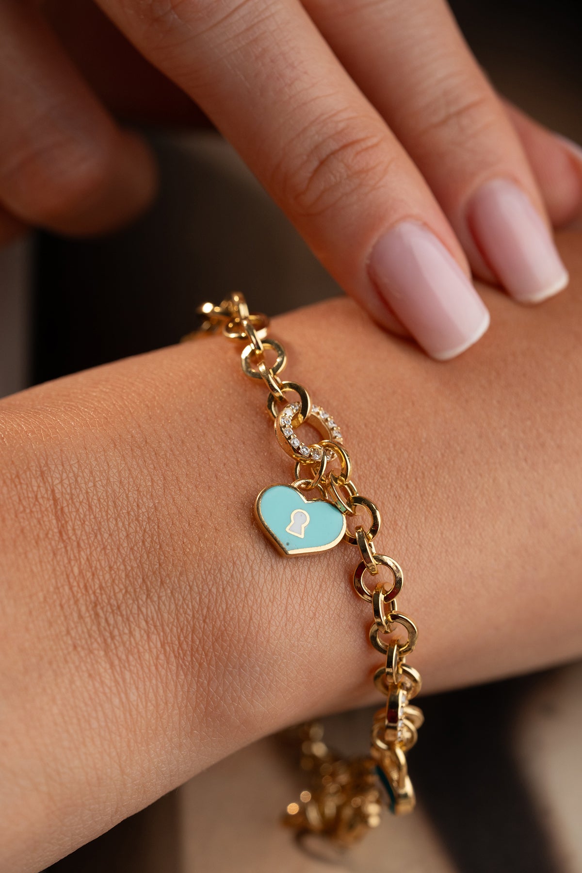 Charm Armband met Hart, Sleutel en Nazar | 925 Zilver