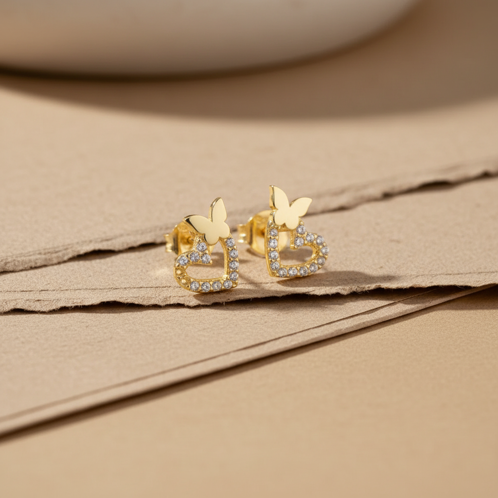 Hart & Vlinder Oorknopjes | 925 Zilver
