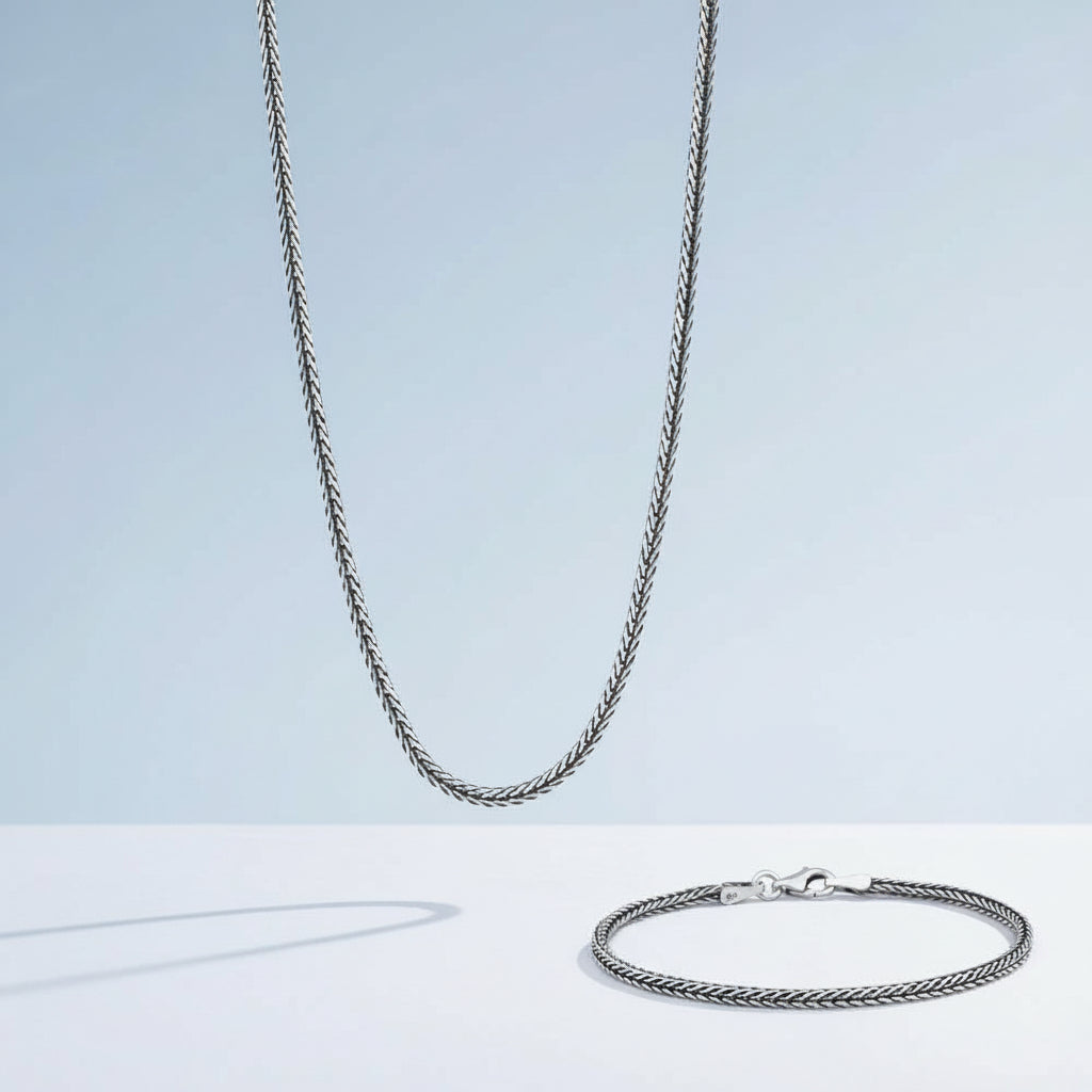 925 sterling silver necklace & bracelet set 2.5 mm