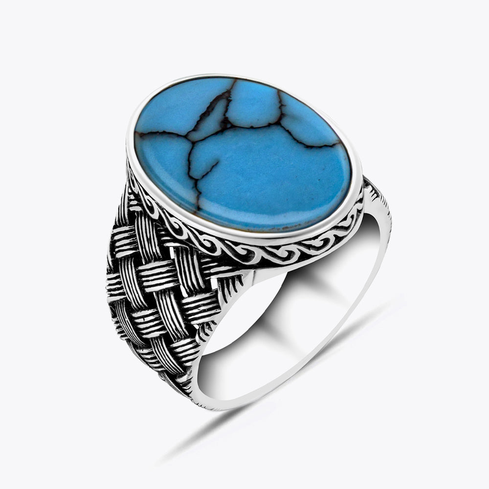 925 Silver Men's Ring With Turquoise Stone ORTBL113