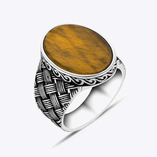 925 Silver Mens Ring With Tiger Eye Stone ORTBL114