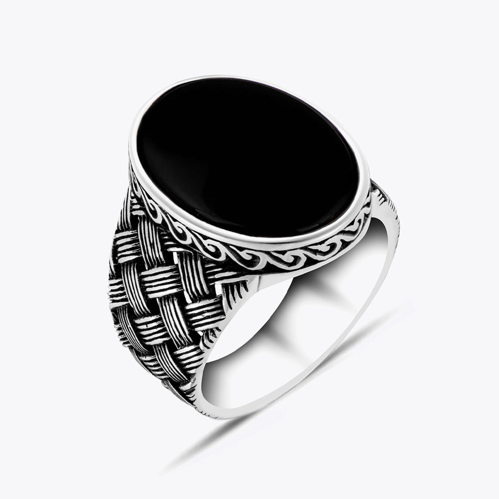 925 Silver Men's Ring With Onyx Stone ORTBL116