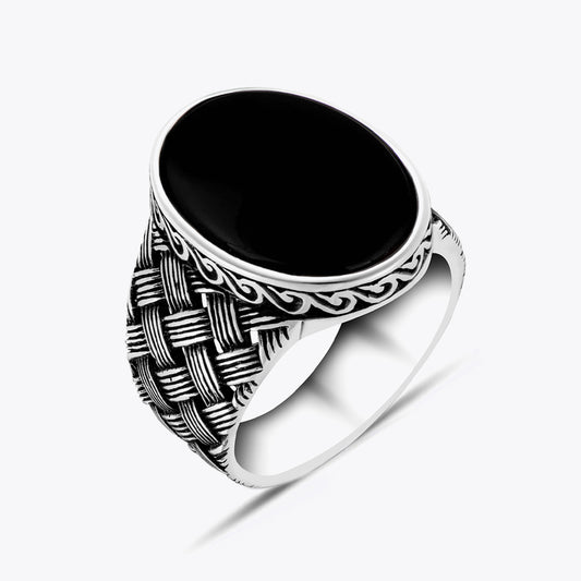 925 Silver Men's Ring With Onyx Stone ORTBL116