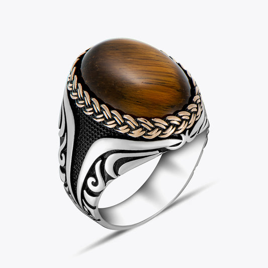 Men's Ring With Tiger Eye Stone