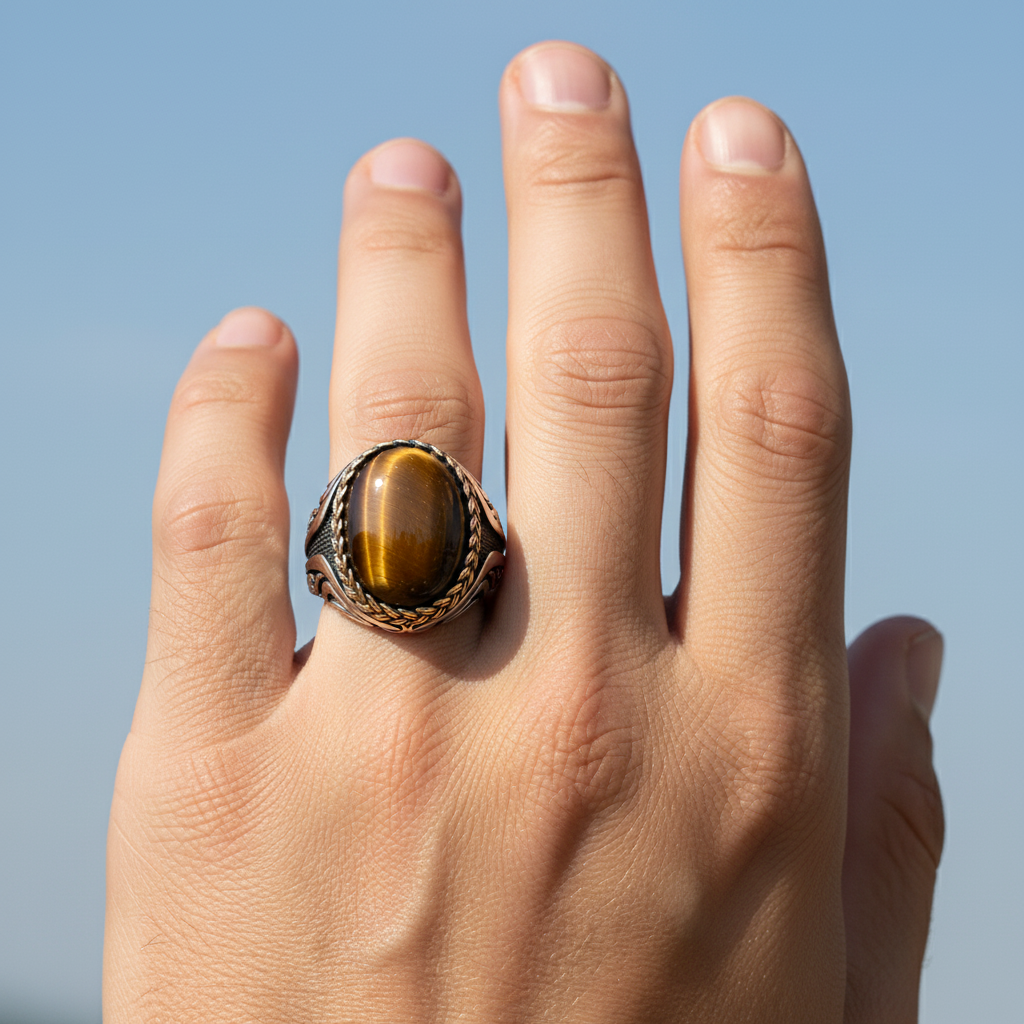 Men's Ring With Tiger Eye Stone