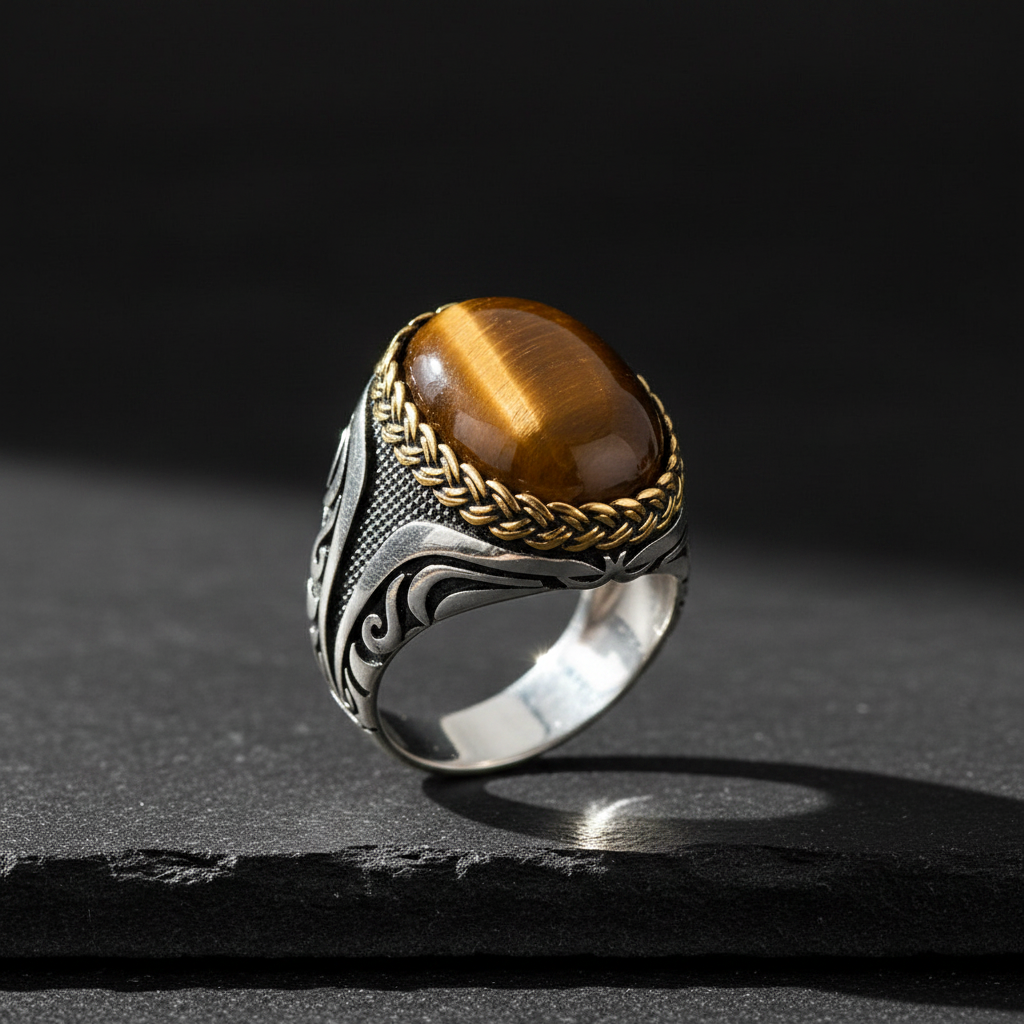 Men's Ring With Tiger Eye Stone
