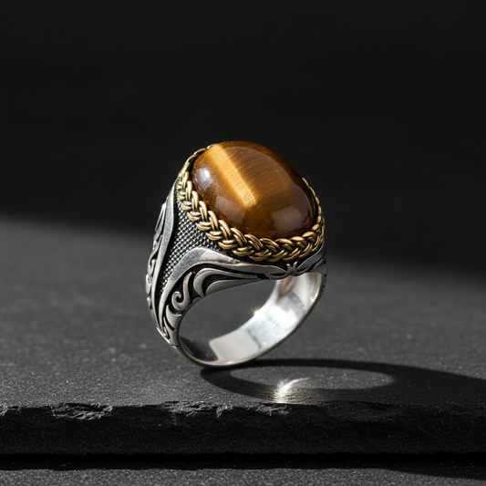 Men's Ring With Tiger Eye Stone