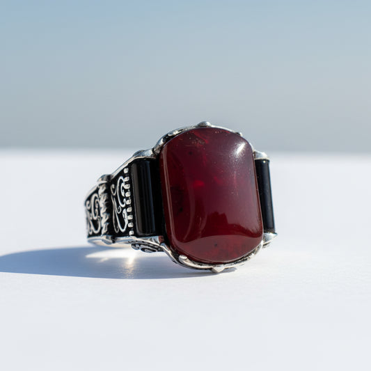 925 Silver Mens Ring With Red Agate Stone ORTBL170