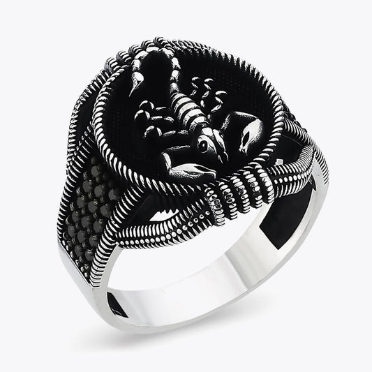 Scorpio Mens Silver Ring