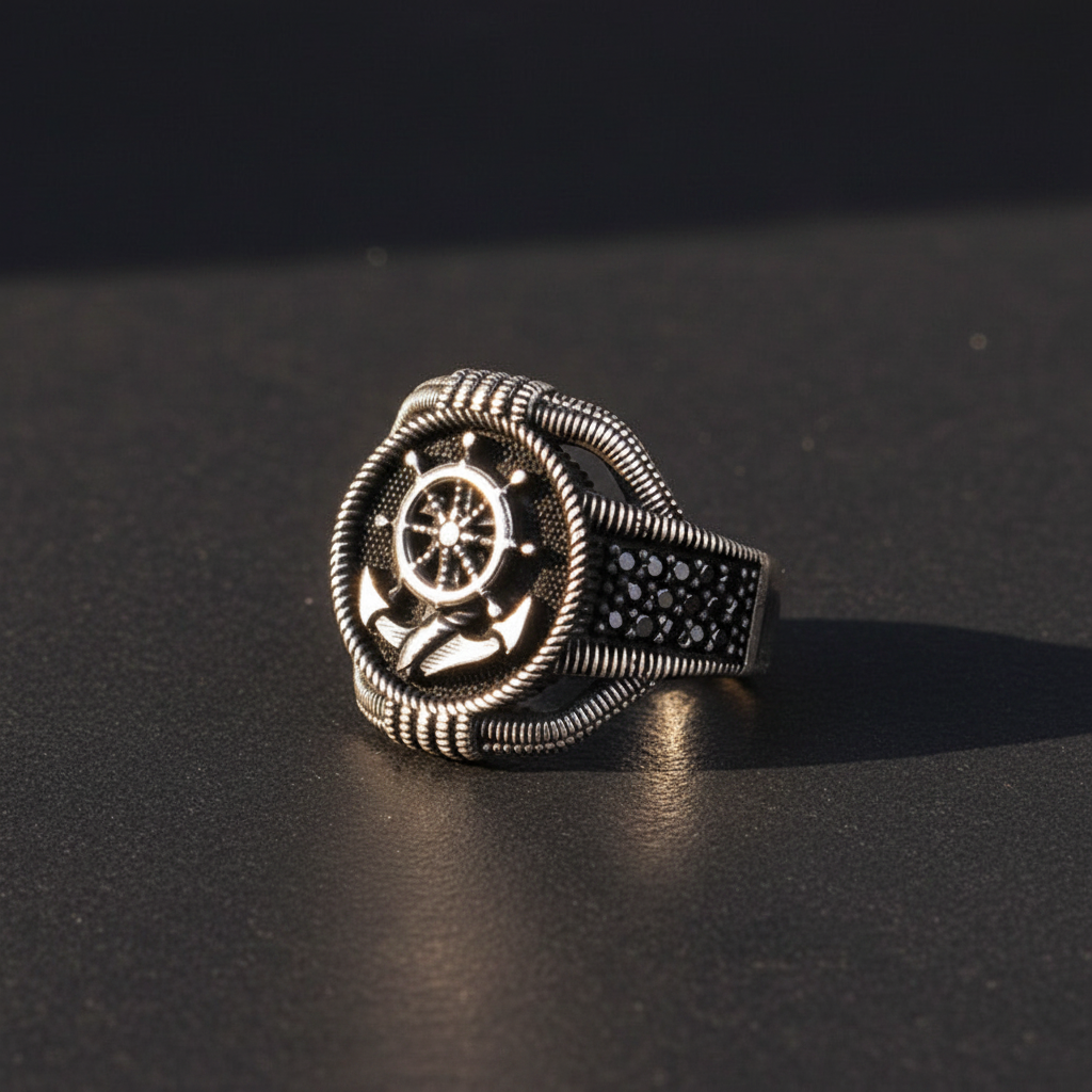 Anchor Mens Silver Ring
