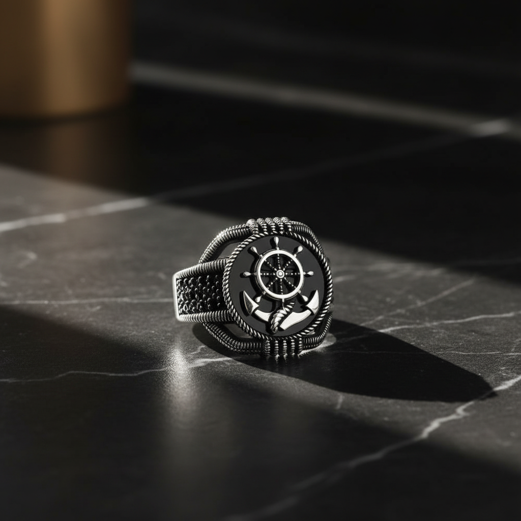 Anchor Mens Silver Ring