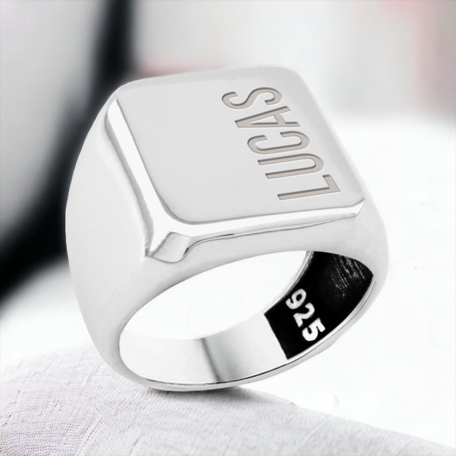 925 Silver Signet Ring Men with text ORTBL241