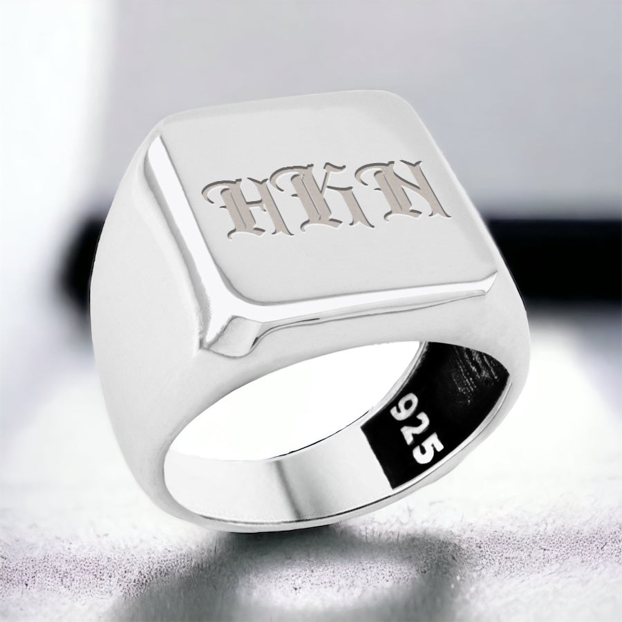 925 Silver Signet Ring Men with text ORTBL241