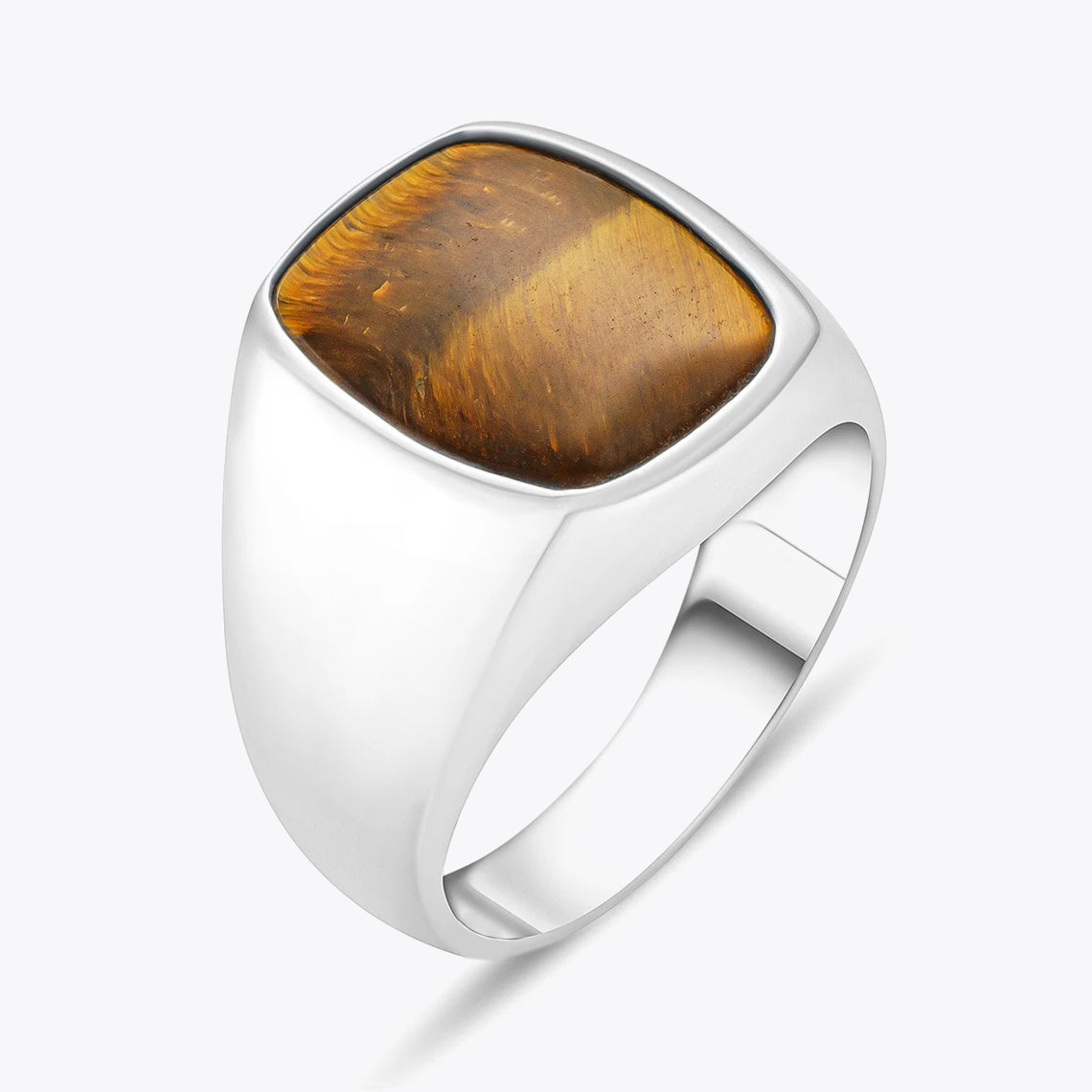 Silver Men's Ring with Tiger Eye Stone - 925 Sterling Silver