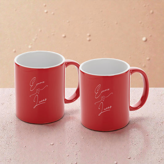 Personalized mug set – 2 pieces with heart and names