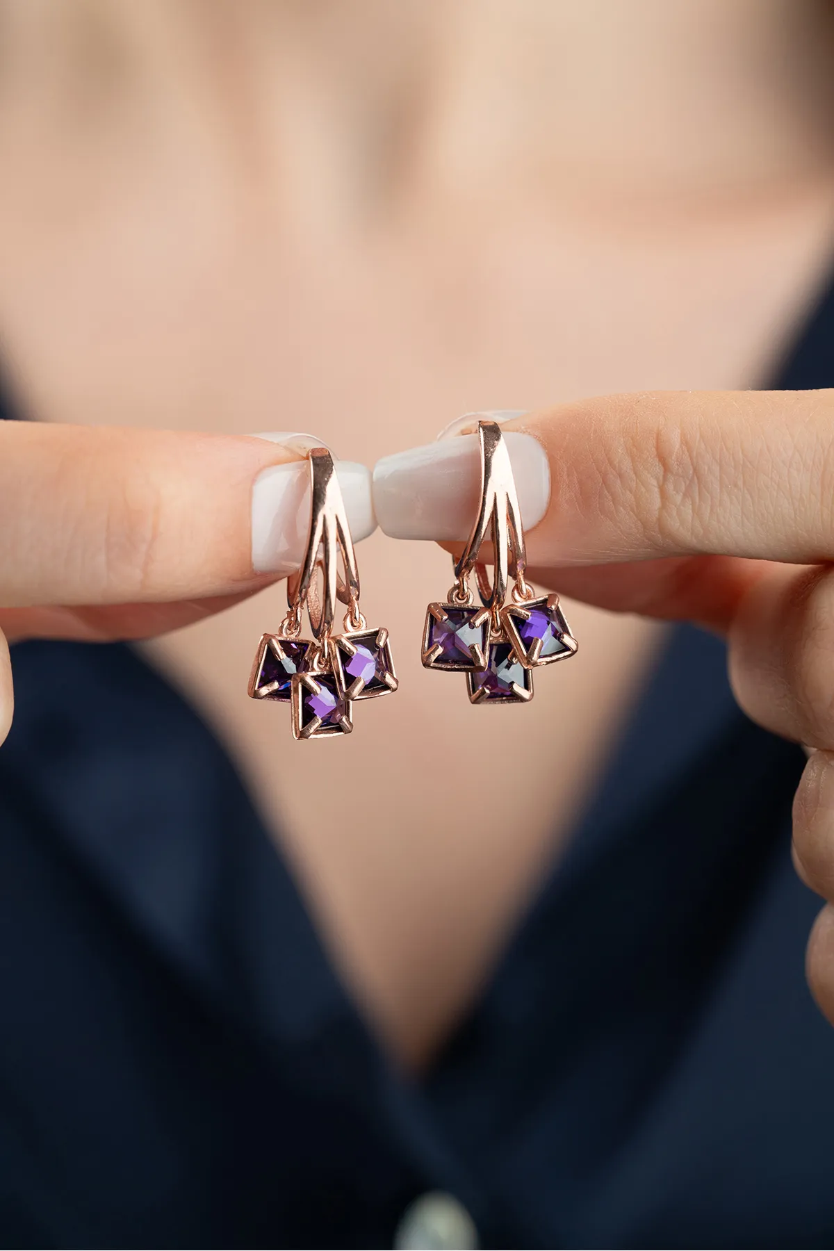 Purple glow earrings - 925 sterling silver with rose gold