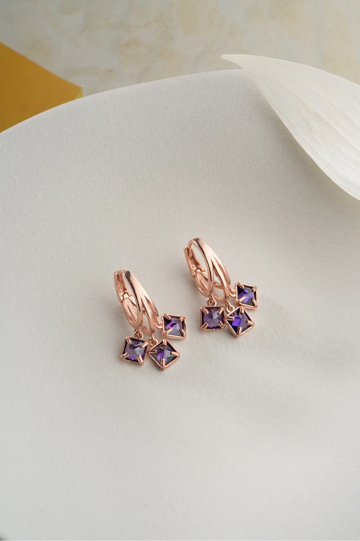 Purple glow earrings - 925 sterling silver with rose gold