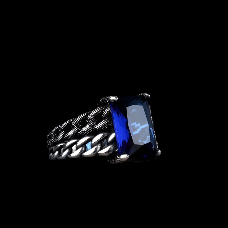 Silver men's ring with blue stone