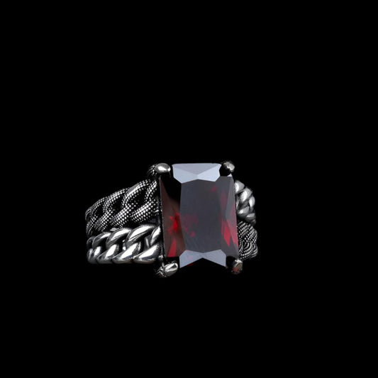 925 Silver Men's Ring With Red Stone