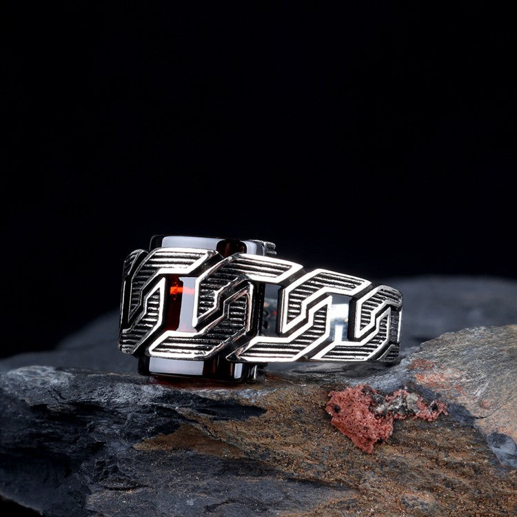 925 Silver Men's Ring With Red Stone