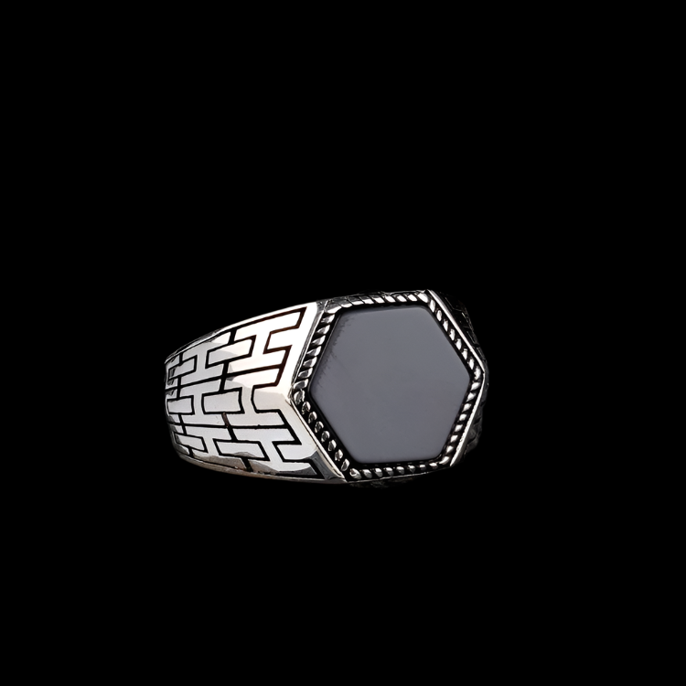 Silver Men's Ring With Onyx