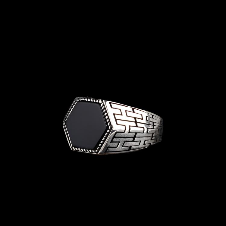 Silver Men's Ring With Onyx