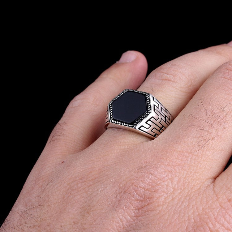 Silver Men's Ring With Onyx