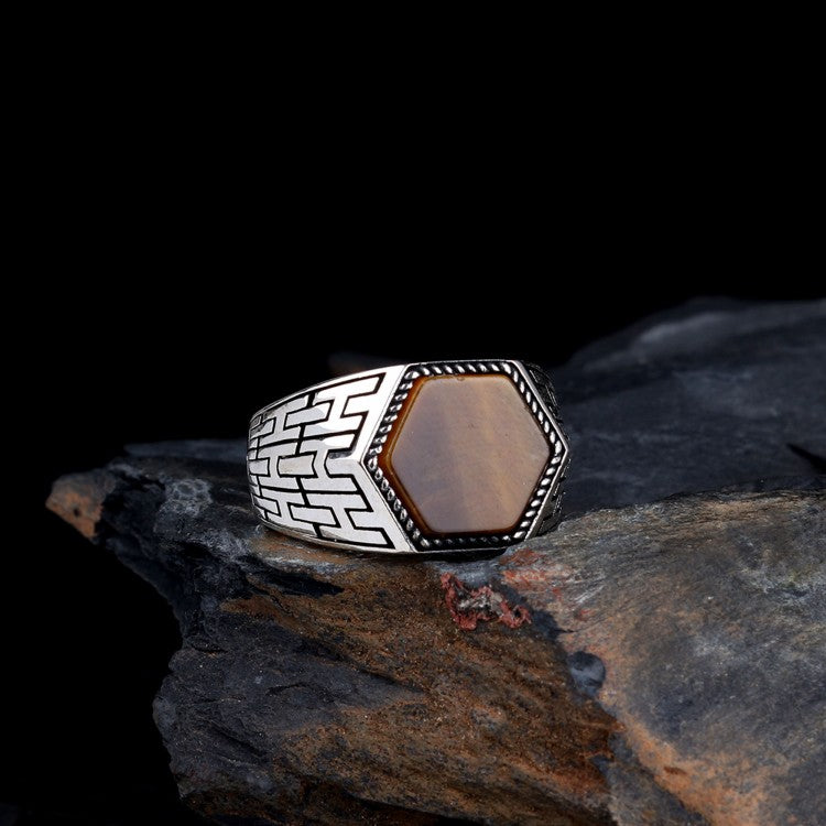 925 Silver Men's Ring With Tiger Eye Stone