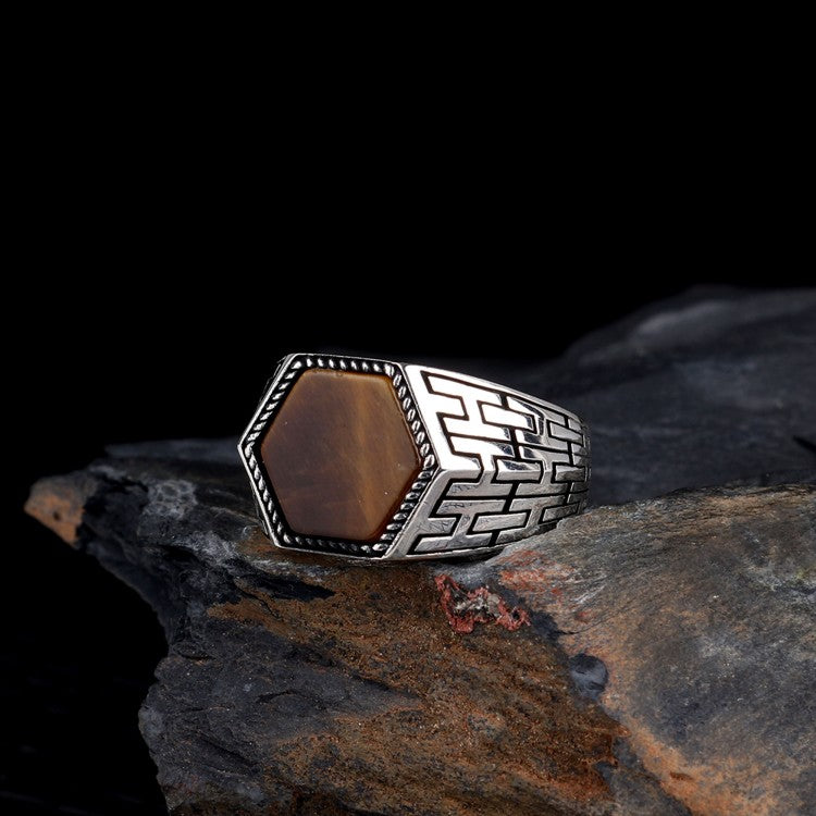 925 Silver Men's Ring With Tiger Eye Stone