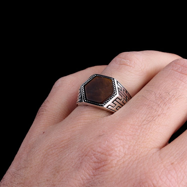 925 Silver Men's Ring With Tiger Eye Stone