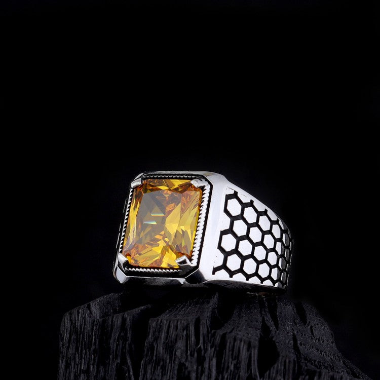 925 Sterling Silver Ring with Yellow Zirconia Stone