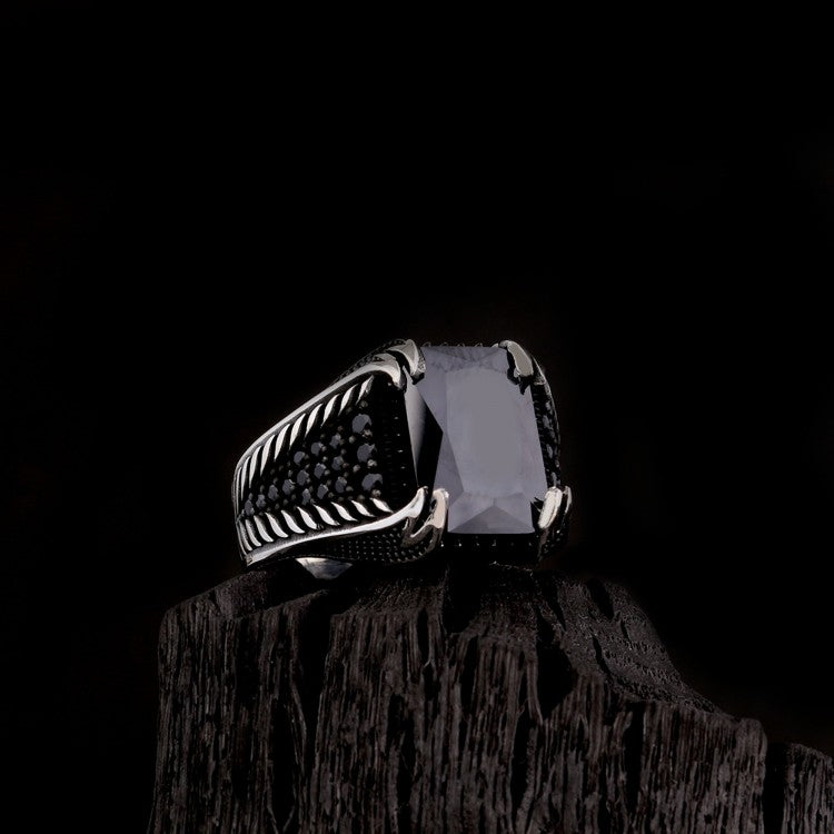 925 Sterling Silver Ring with Black Zirconia Stone